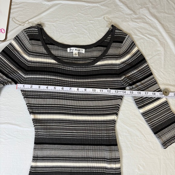 Say What? Womens XL Striped Ribbed Knit Bodycon Sweater Dress 3/4 Sleeve Grey - Picture 3 of 9